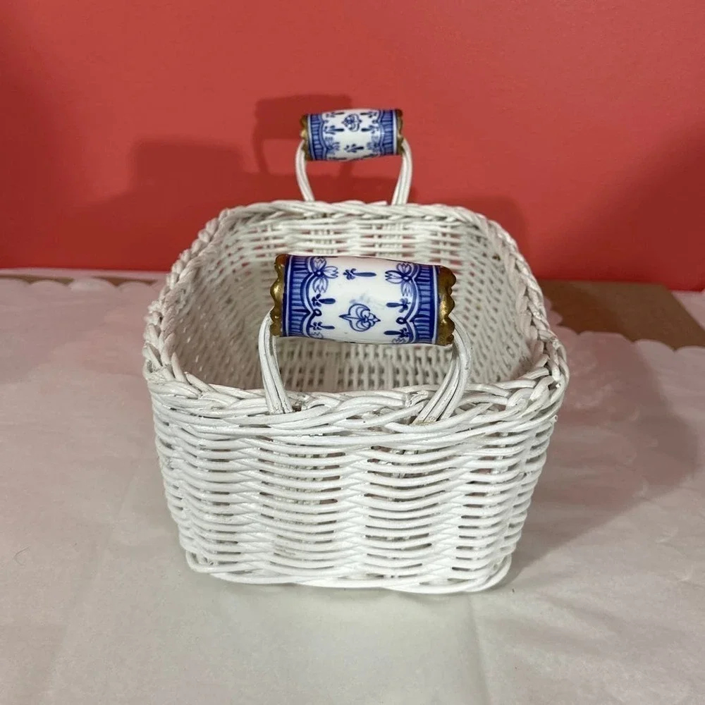 Vintage basket with porcelain handles